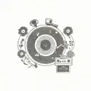 record player with flowers tattoo design idea