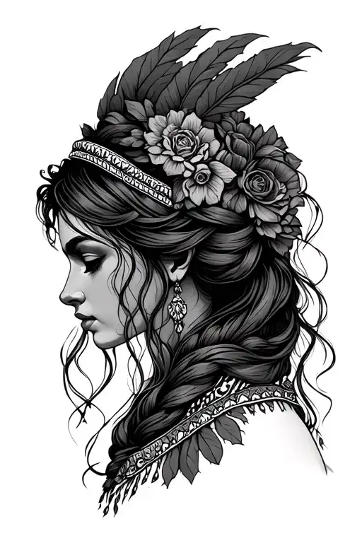 Romany Gypsy woman side view tattoo design idea