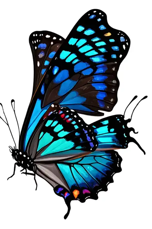 blue morpho butterfly and emerald swallowtail butterfly with heart tattoo design idea