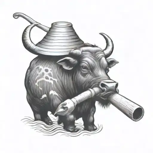 Vietnamese water buffalo with plow pipe shaped like tattoo design idea