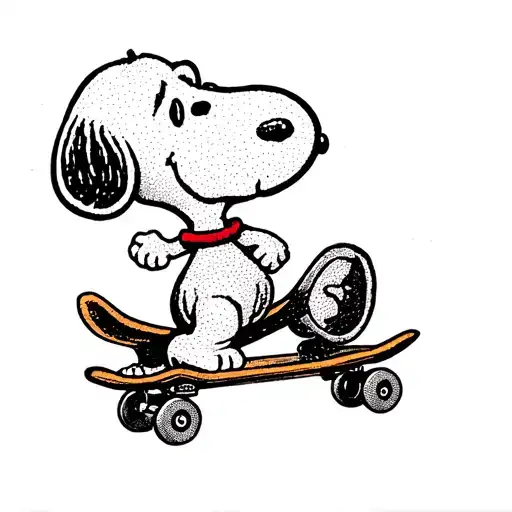 Snoopy riding a skateboard tattoo design idea