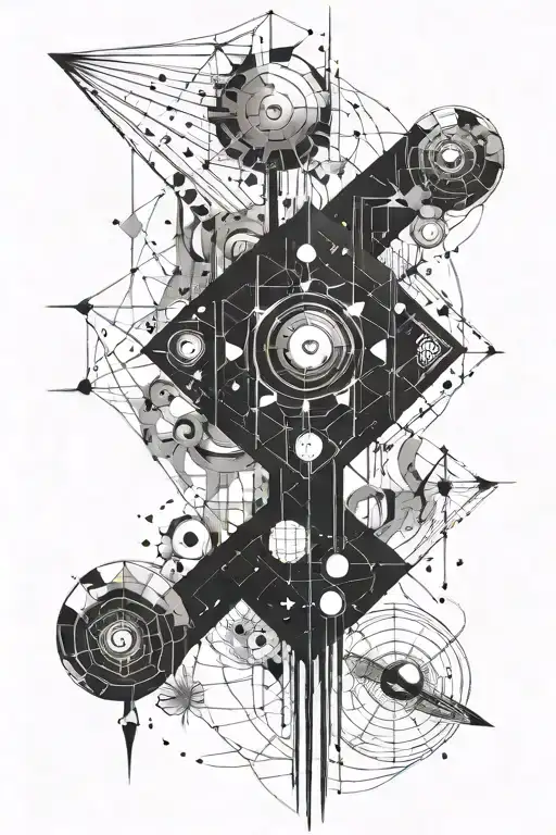 A tattoo with surreal and abstract themes of sci-fi and cosmic elements.  tattoo design idea