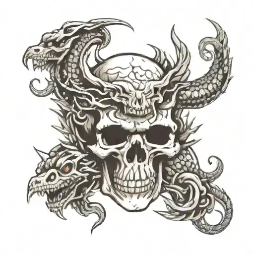 Skull and Dragon tattoo design idea