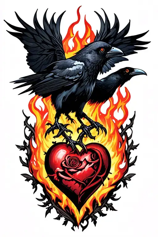 crow rose and firey heart celtic tattoo design idea
