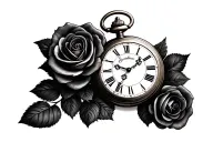 antique pocket watch with roses tattoo design idea