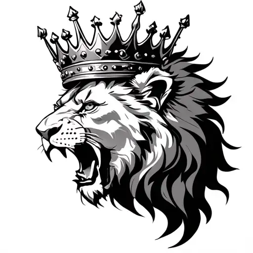 A lion roaring with a king's crown tattoo design idea