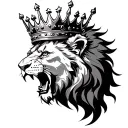 A lion roaring with a king's crown tattoo design idea