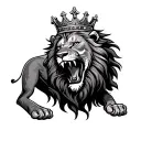 A lion roaring with a king's crown tattoo design idea