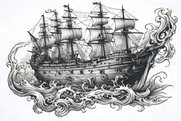 UNDERWATER SHIPWRECK tattoo design idea