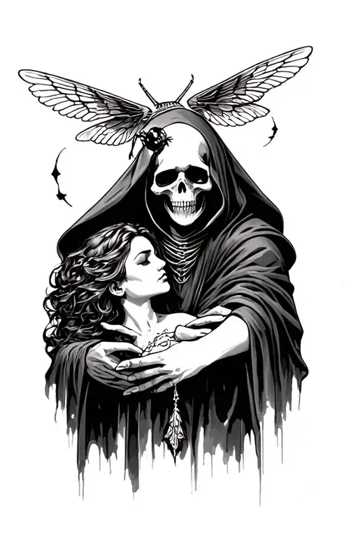 The grim reaper holding a women's head beeding tattoo design idea