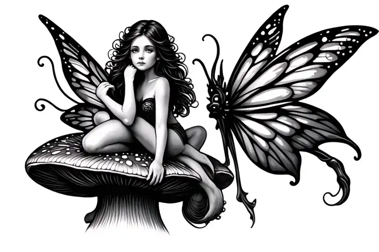 fairy sitting on a mushroom tattoo design idea