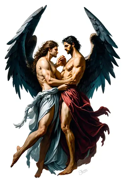 good versus evil angels fighting each other tattoo design idea