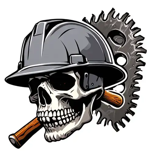 saw hammer hard hat skull wearing tattoo design idea
