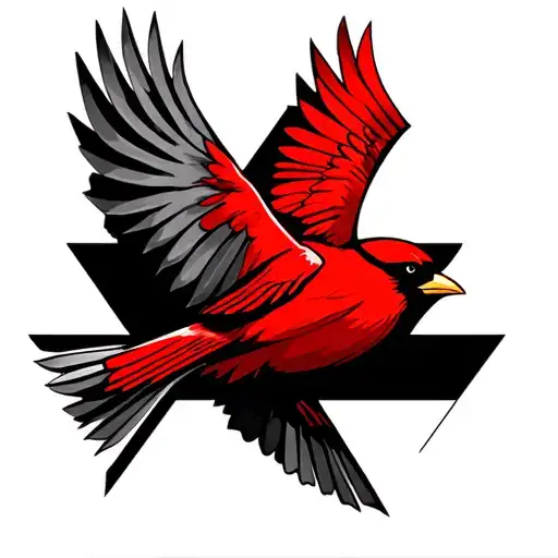 triangular geometric tattoo of a red cardinal flying tattoo design idea