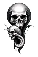 morray eel going through 2 skulls tattoo design idea