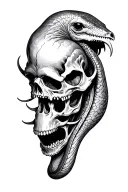 morray eel going through 2 skulls tattoo design idea