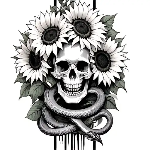 Coverup boss with sunflowers skulls and snakes tattoo design idea