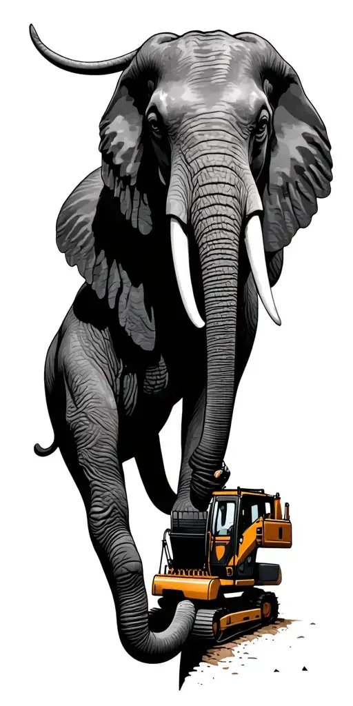 elephants and Excavators  tattoo design idea