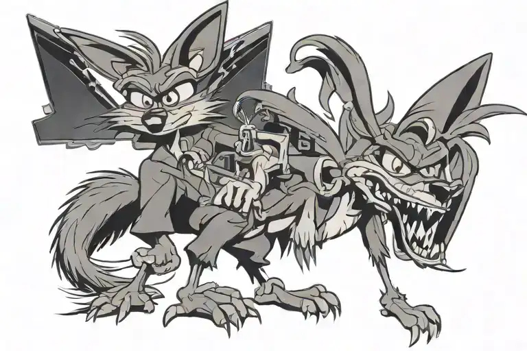 gangster wile e coyote roadrunner tattoo design idea