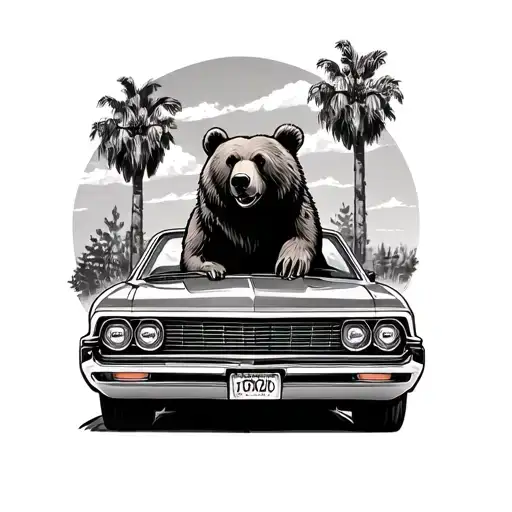 bear driving an impala in california tattoo design idea