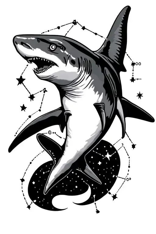 hammerhead shark with star sign constellations around it (Libra,Cancer, Aquarius & Scorpio). made for ankle tattoo design idea