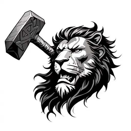 thor's hammer, superman, lion, peacemaker tattoo design idea