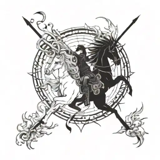 phoenix rising and sagittarius archer riding tattoo design idea