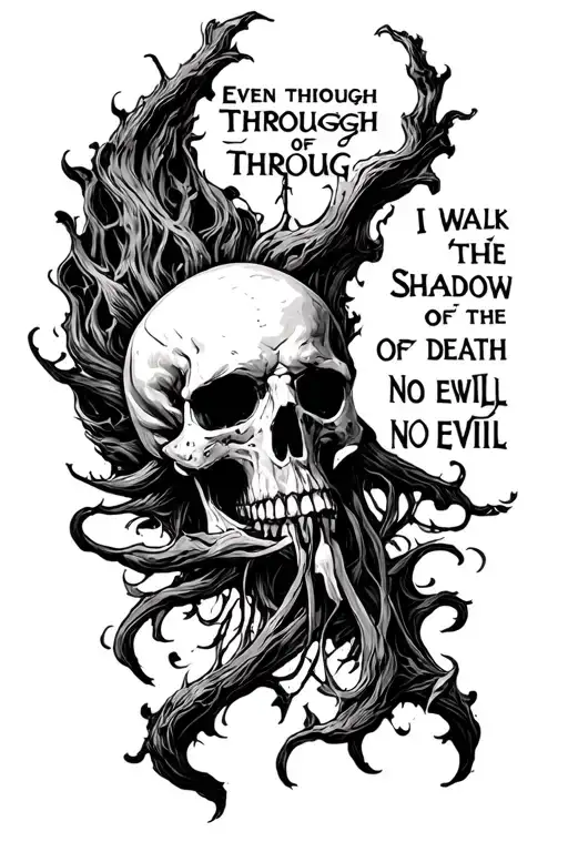 Even though I walk through the valley of the shadow of death, I will fear no evil, words tattoo design idea