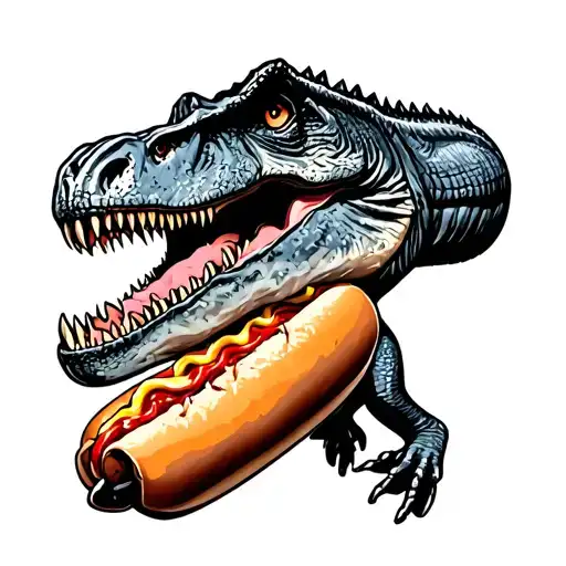 Jurassic park Dino eating hot dog tattoo design idea