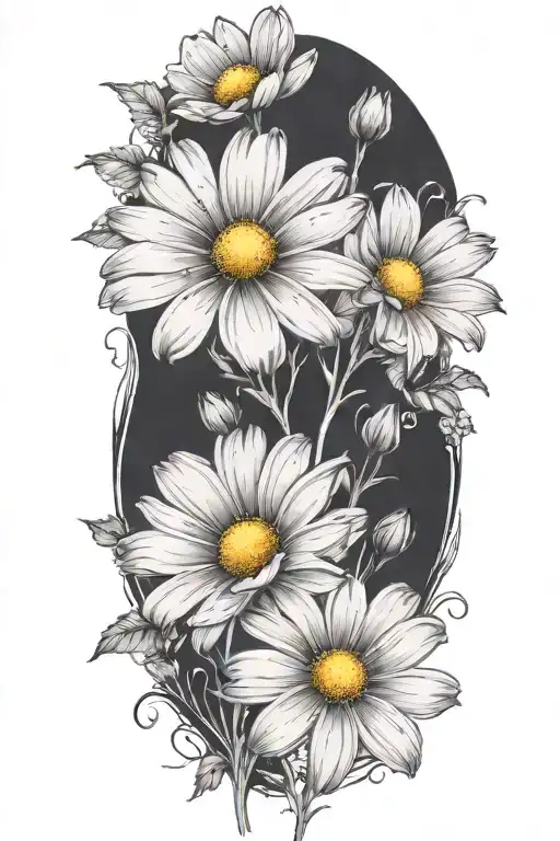daisys cosmos flowers no background black tattoo design idea