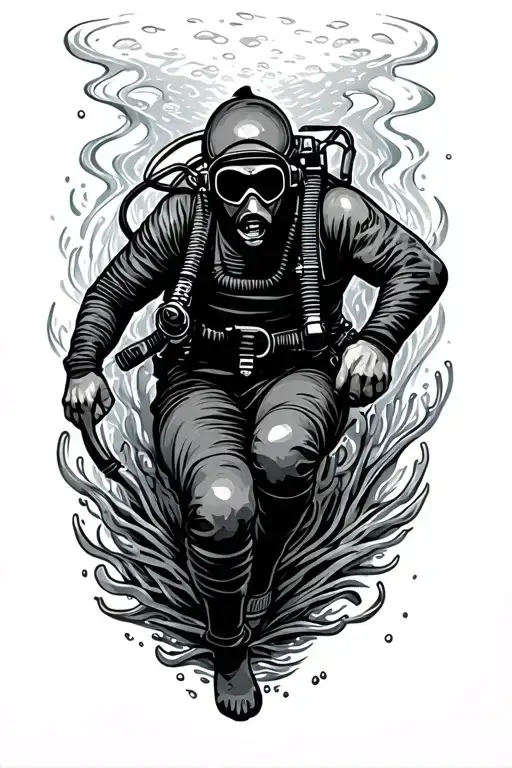 scuba diver exploring the depths tattoo design idea