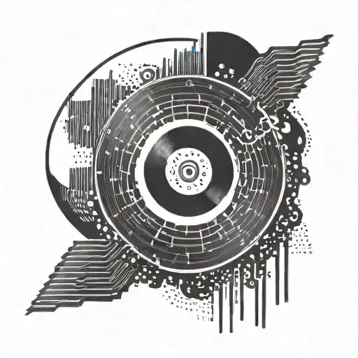 A tattoo of a vinyl record with a hidden message in binary code tattoo design idea