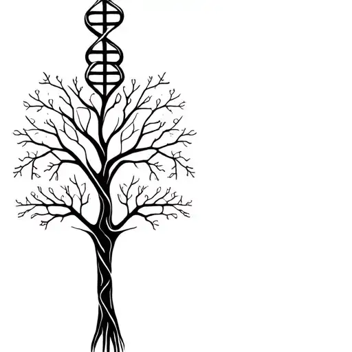 tree with dna strand-shape trunk symbolizing life  tattoo design idea