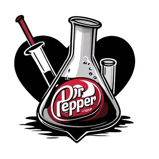 the dr pepper logo, an avil, and a beaker all in a heart tattoo design idea