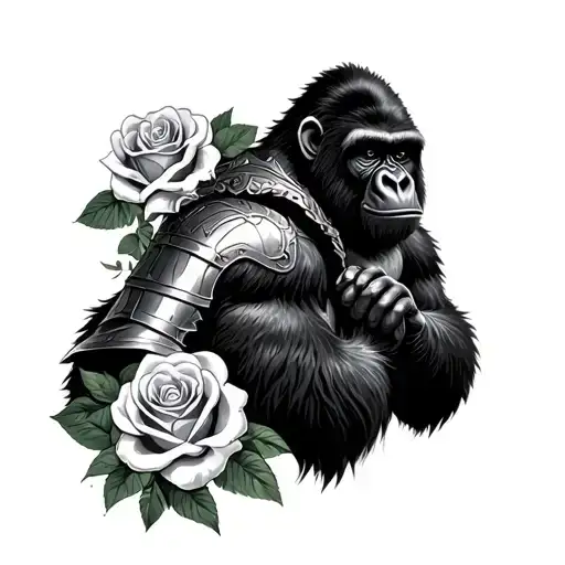 knight warrior and a gorilla with roses tattoo design idea