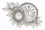 scarlet bagonias and clock inside tattoo design idea