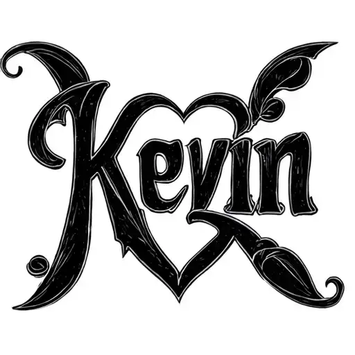 the name kevin in scripted font with a heart in the k tattoo design idea