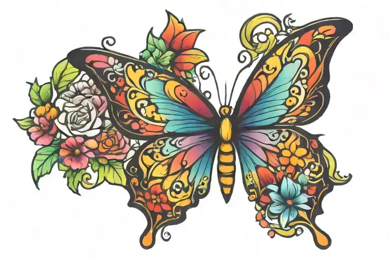 Rainbow butterfly made tattoo design idea