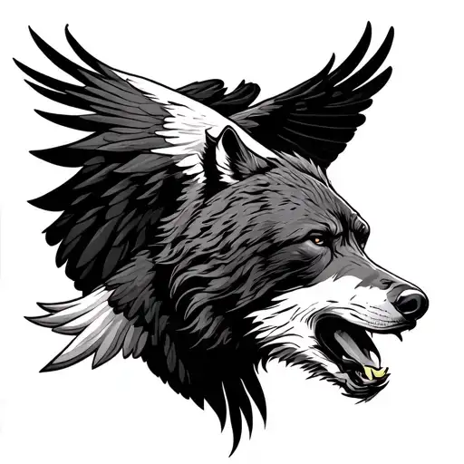 bear, wolf , eagle soaring tattoo design idea