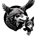 bear, wolf , eagle soaring tattoo design idea