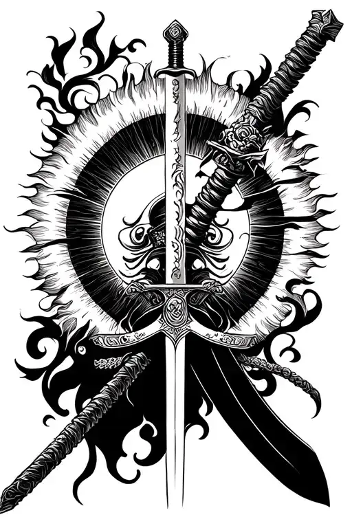 samurai sword sun shining tattoo design idea