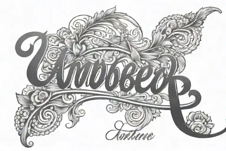 The name Amber in cursive above the eyebrow tattoo design idea