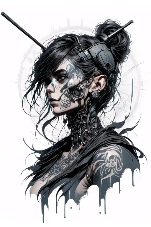 cyberpunk dark fantasy tattoo design idea