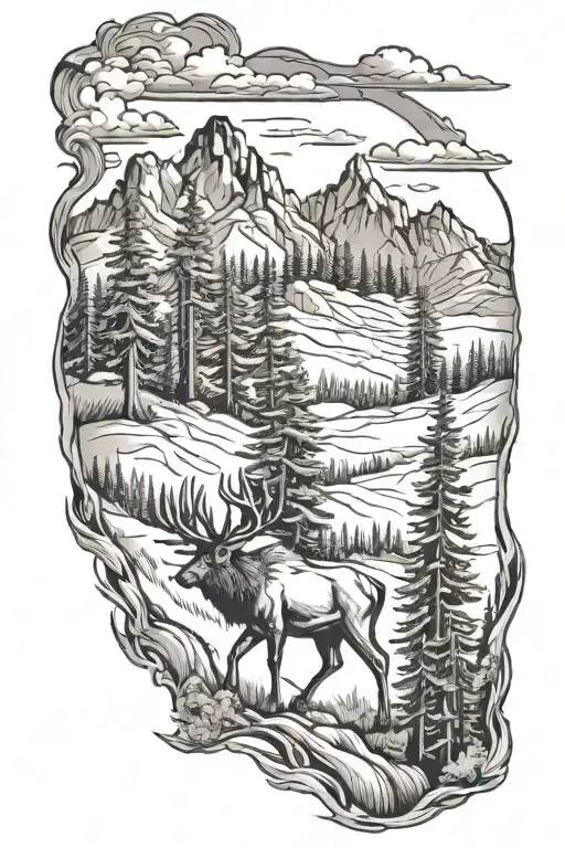 elk mountain idaho mountains and trees tattoo design idea