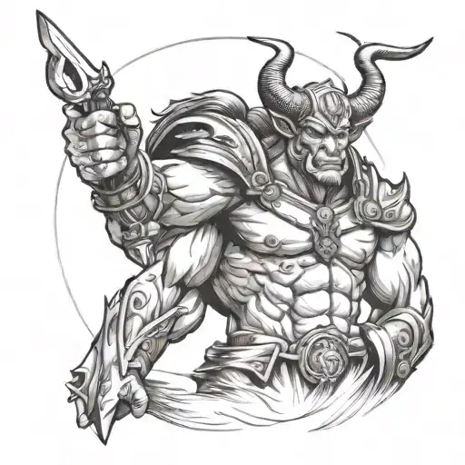 Taurus, Lawyer and warrior holding tattoo design idea
