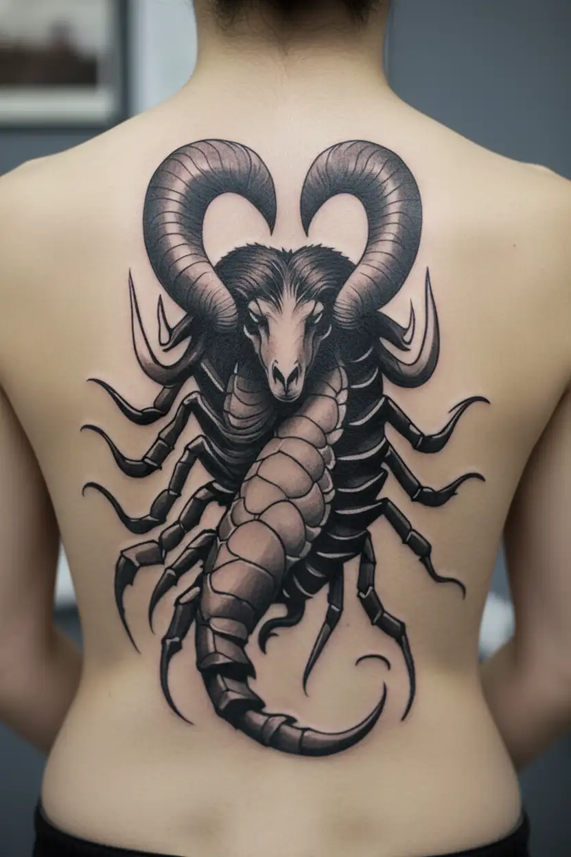 Aries and Scorpio symbol integrated tattoo design idea