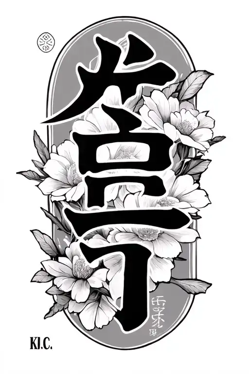I have a kanji symbol for love I want to generate a half sleeve around the symbol I want to include the inititals K.I.C. tattoo design idea
