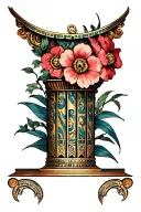 art nouveau egyptian column pillar topped with big flowers tattoo design idea