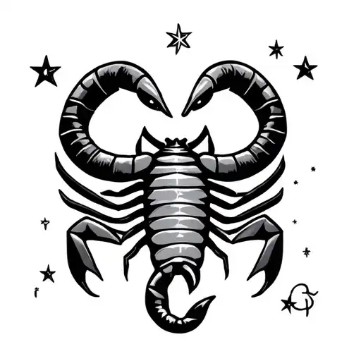 Astrological symbol of Capricorn and astrological symbol of Scorpion, stylized, with some stars tattoo design idea