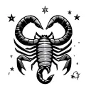 Astrological symbol of Capricorn and astrological symbol of Scorpion, stylized, with some stars tattoo design idea